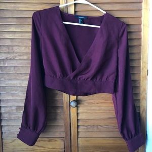 Burgundy Surplice Crop Top